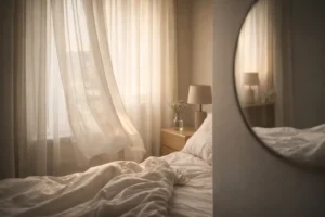 Interno domestico elegante e luminoso, simbolo di quiete interiore, nuova chiarezza e trasformazione del dialogo interno